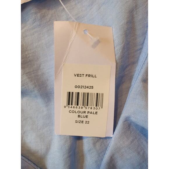 EVANS Women's Sleeveless Shirt Vest Blouse Frill Pale Blue Color Plus Size 22 - Picture 5 of 7